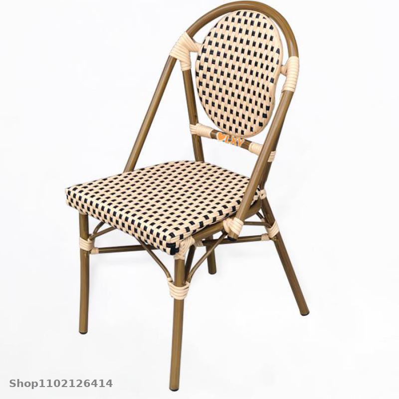 French dining chair rattan chair back stool balcony outdoor bamboo chair coffee shop leisure American country retro single chair